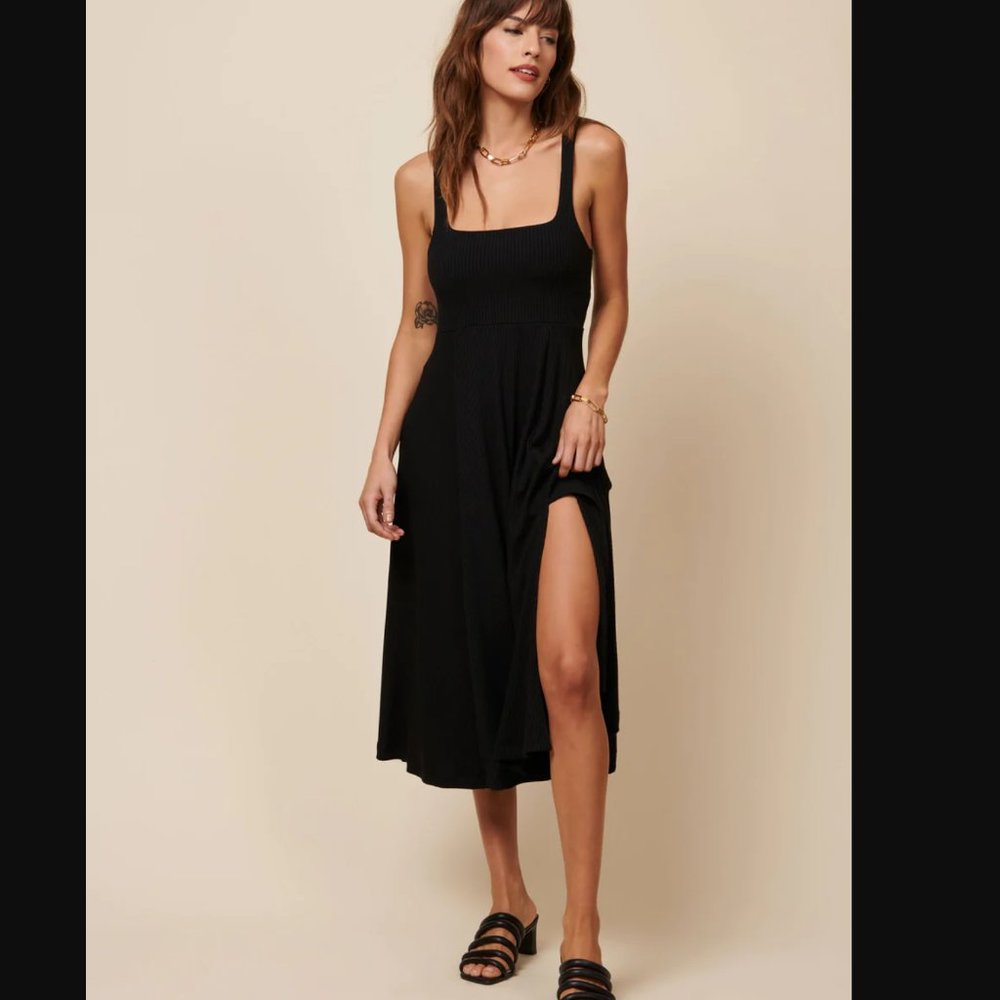 Whimsy + Row Frankie Knit Dress in black rib, S